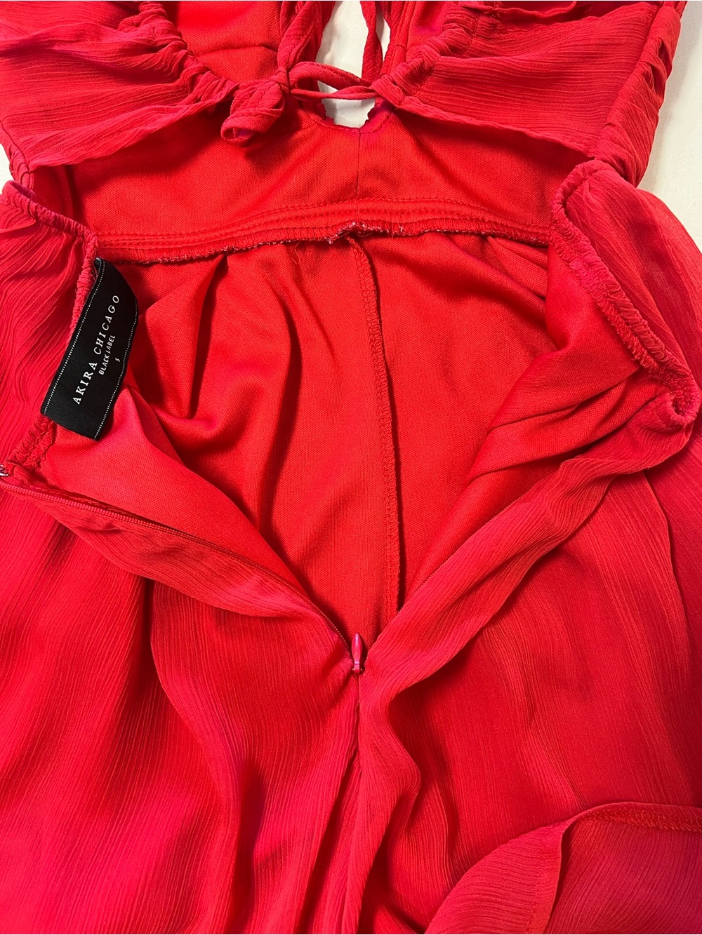 AKIRA CHICAGO Red Halter Romper Flowy Open Front Party Dress Y2K Miami Beach 📐S - Picture 9 of 11